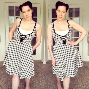 Collectif Black and White Checkered Sleeveless Dress
